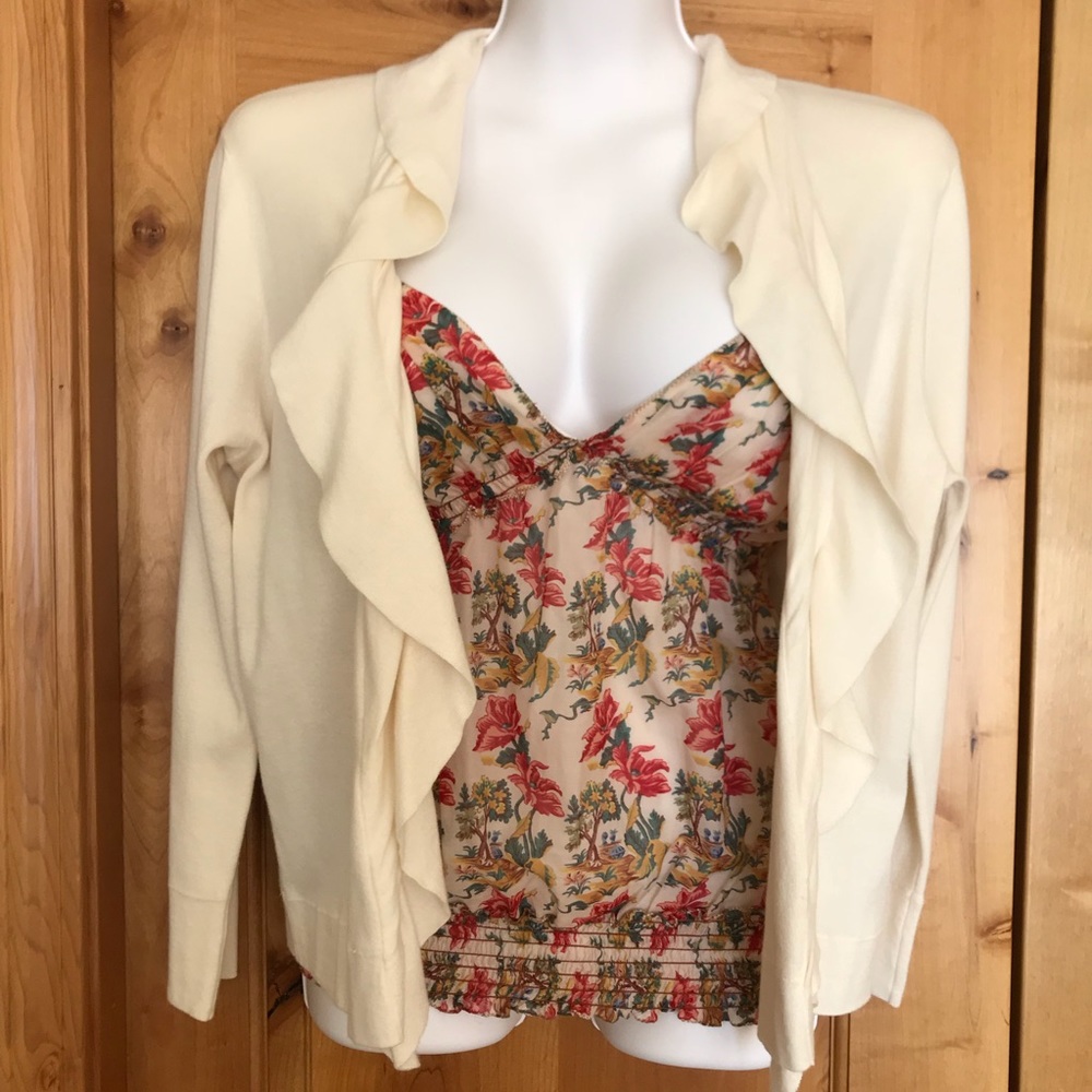 NWOT J.Crew Factory Store Cream Ruffle Cardigan
